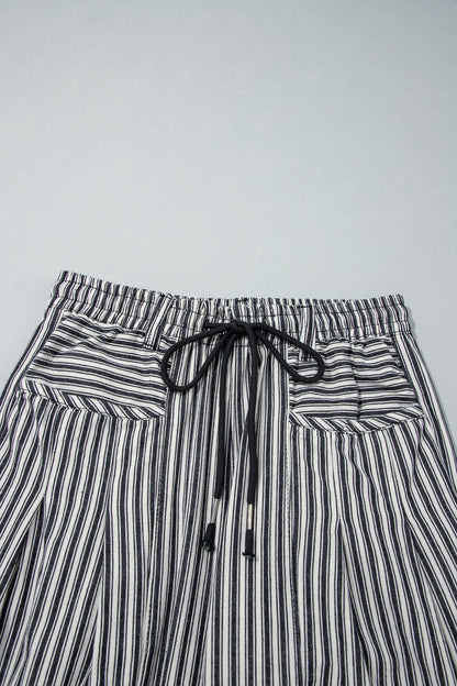 Black Stripe Drawstring Casual Loose Pants