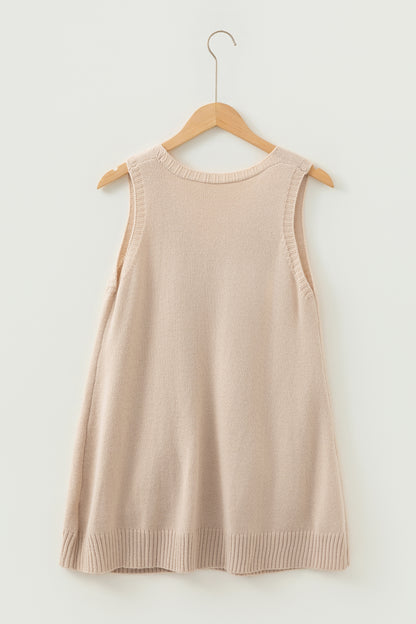 Jet Stream Ribbed Deep V Neckline Front Pocketed Loose Tunic Sweater Vest