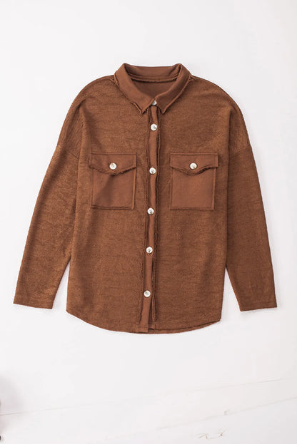 Brown Contrast Flap Pockets Relaxed Shacket - Chic Meadow Boutique 