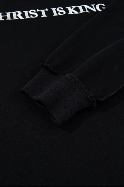 Black CHRIST IS KING Embroidery High Neck Baggy Sweatshirt