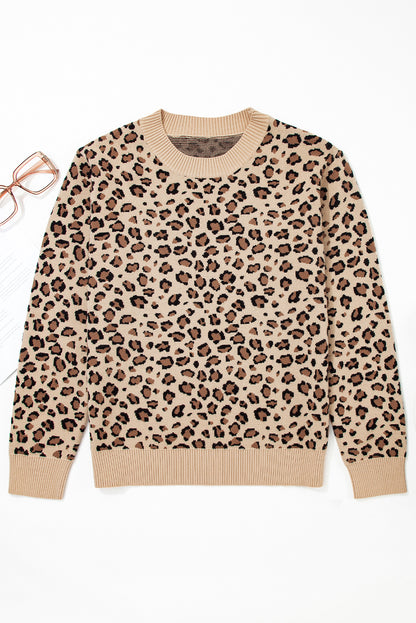 Khaki Leopard Print Dolman Sleeve Sweater