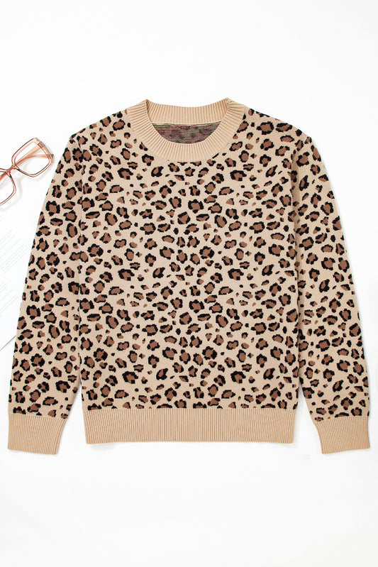 Khaki Leopard Print Dolman Sleeve Sweater