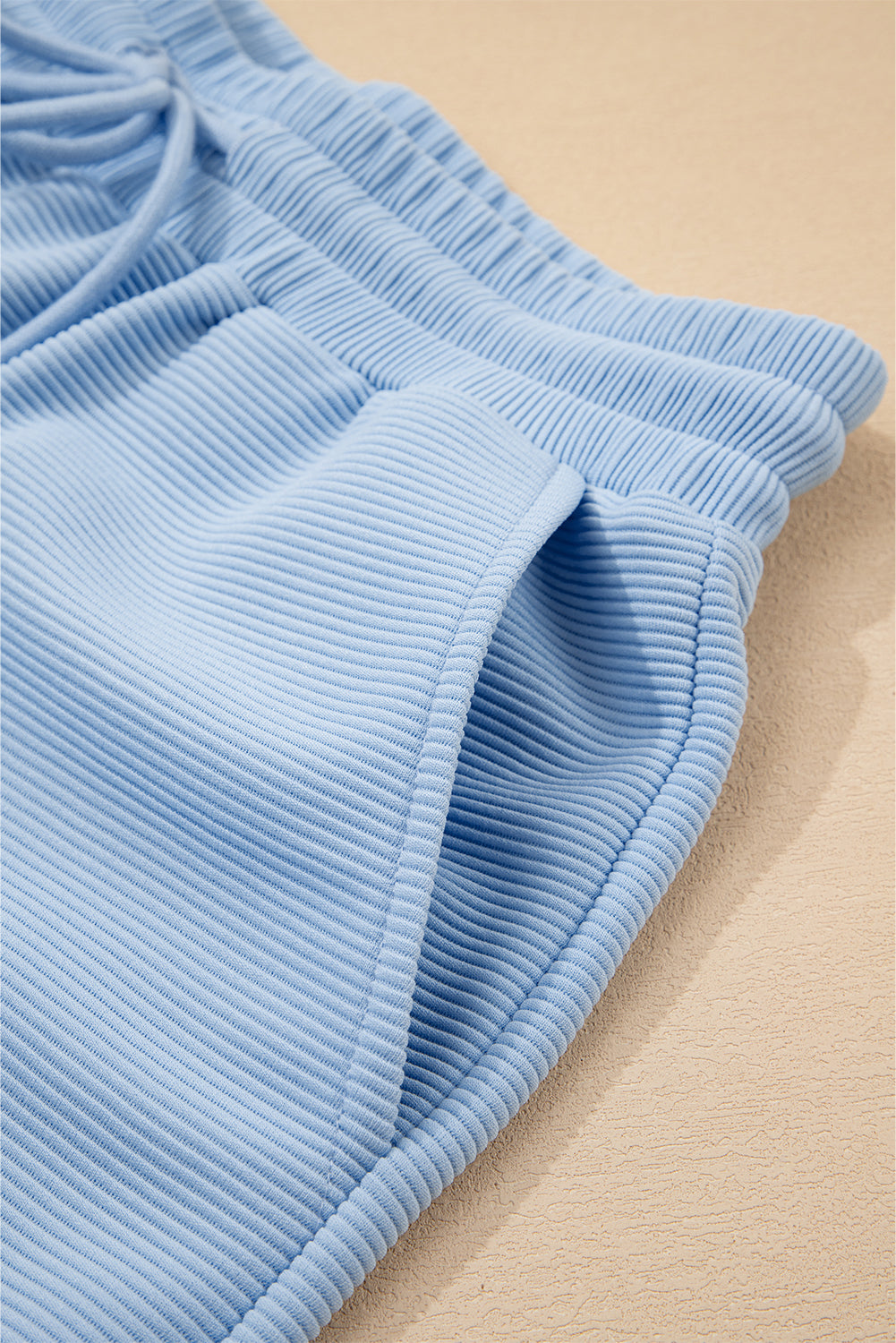 Beau Blue Textured Ruffled Sleeve Zipped Top and Wide Leg Pants Set