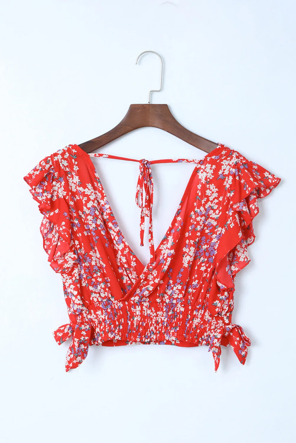 Fiery Red Multicolor Floral Ruffled Crop Top and Maxi Skirt Set - Chic Meadow Boutique 