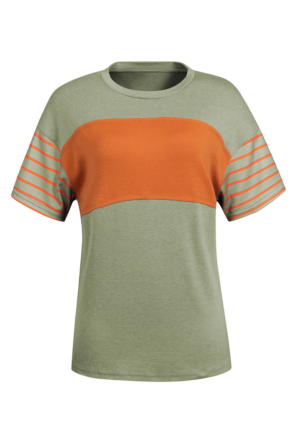 Laurel Green Color Block Striped Detail Loose T Shirt