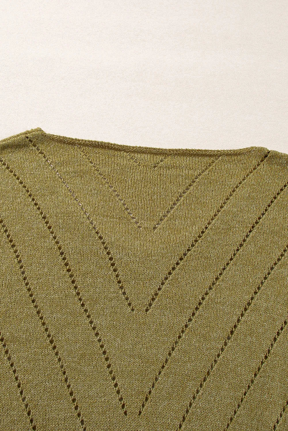 Sage Green Solid Eyelet Drop Shoulder V Neck Sweater - Chic Meadow Boutique 