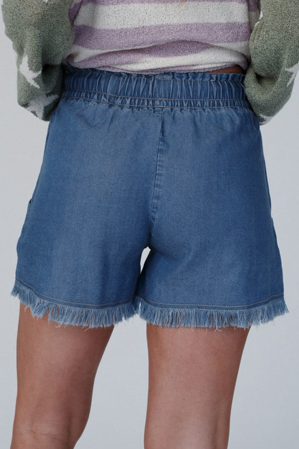 Ashleigh Blue Raw Hem Drawstring High Waist Denim Shorts with Pockets