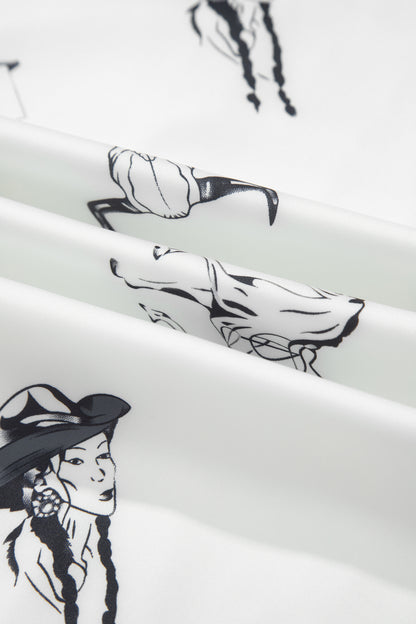 White Western Print Satin Long Skirt