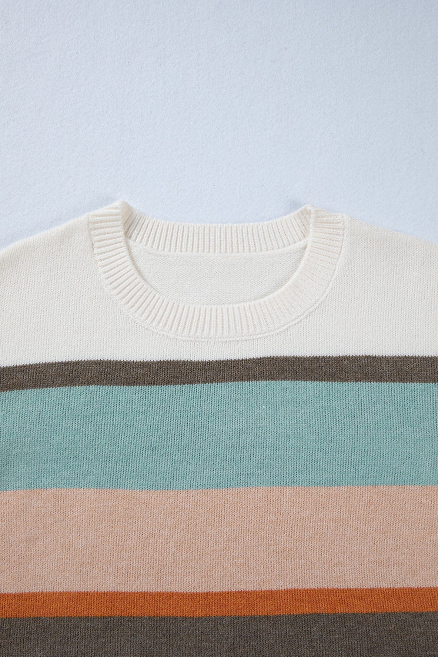 White Striped Color Block Knit Drop Shoulder Sweater