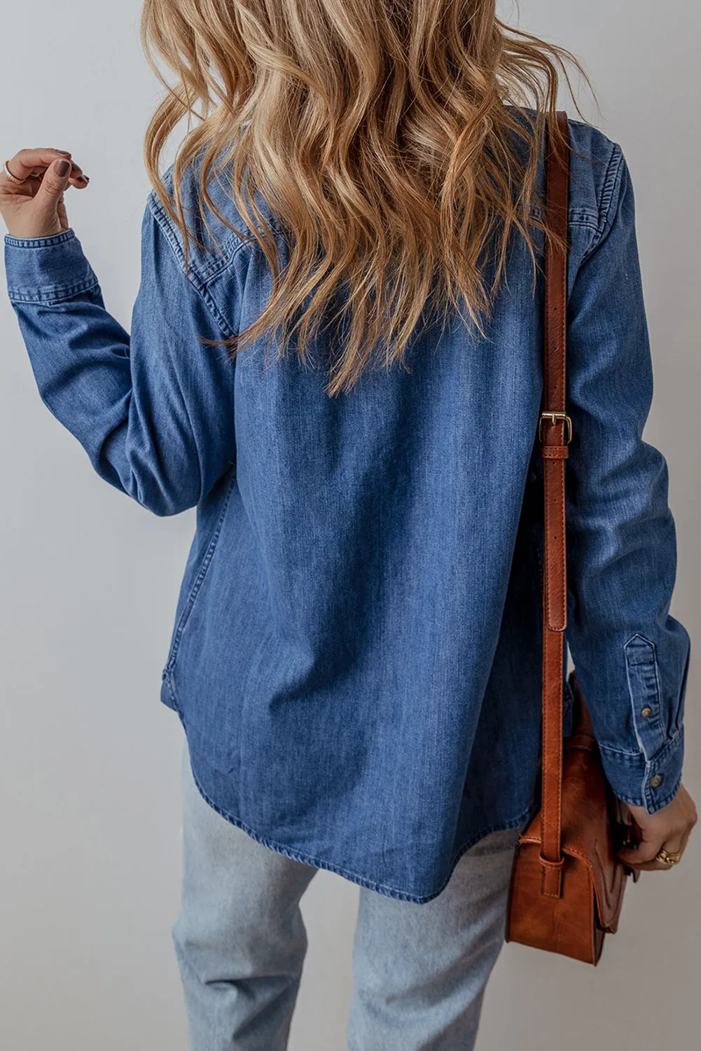 Sky Blue Flap Pocket Button Up Denim Shacket - Chic Meadow Boutique 