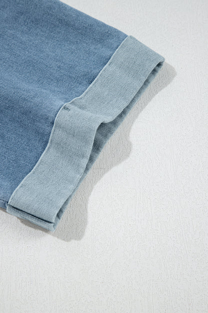 Parchment Denim Color Block Patchwork Round Neck Tee