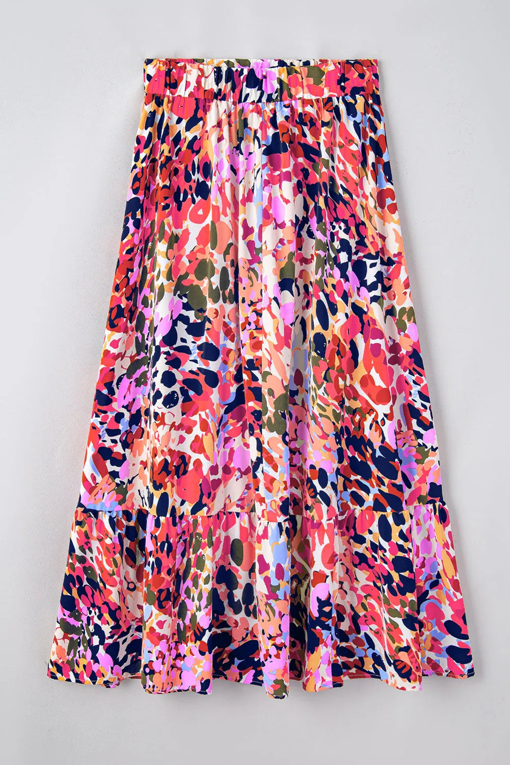 White Abstract Floral Print Ruffled High Waist Maxi Skirt - Chic Meadow Boutique 