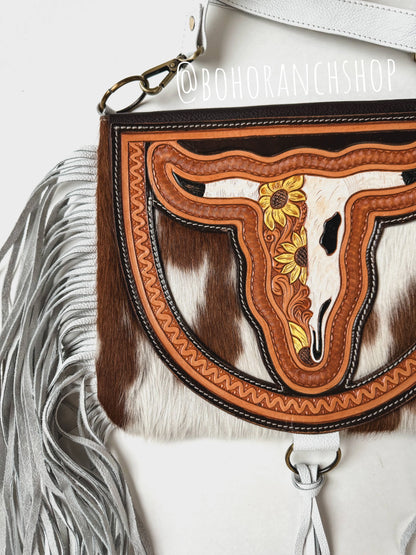 THE CAROLINE CROSSBODY steer longhorn - cowhide purse bag - Chic Meadow Boutique 