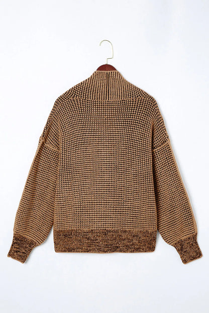 Brown Chunky Waffle Knit Oversized Collar Cardigan - Chic Meadow Boutique 