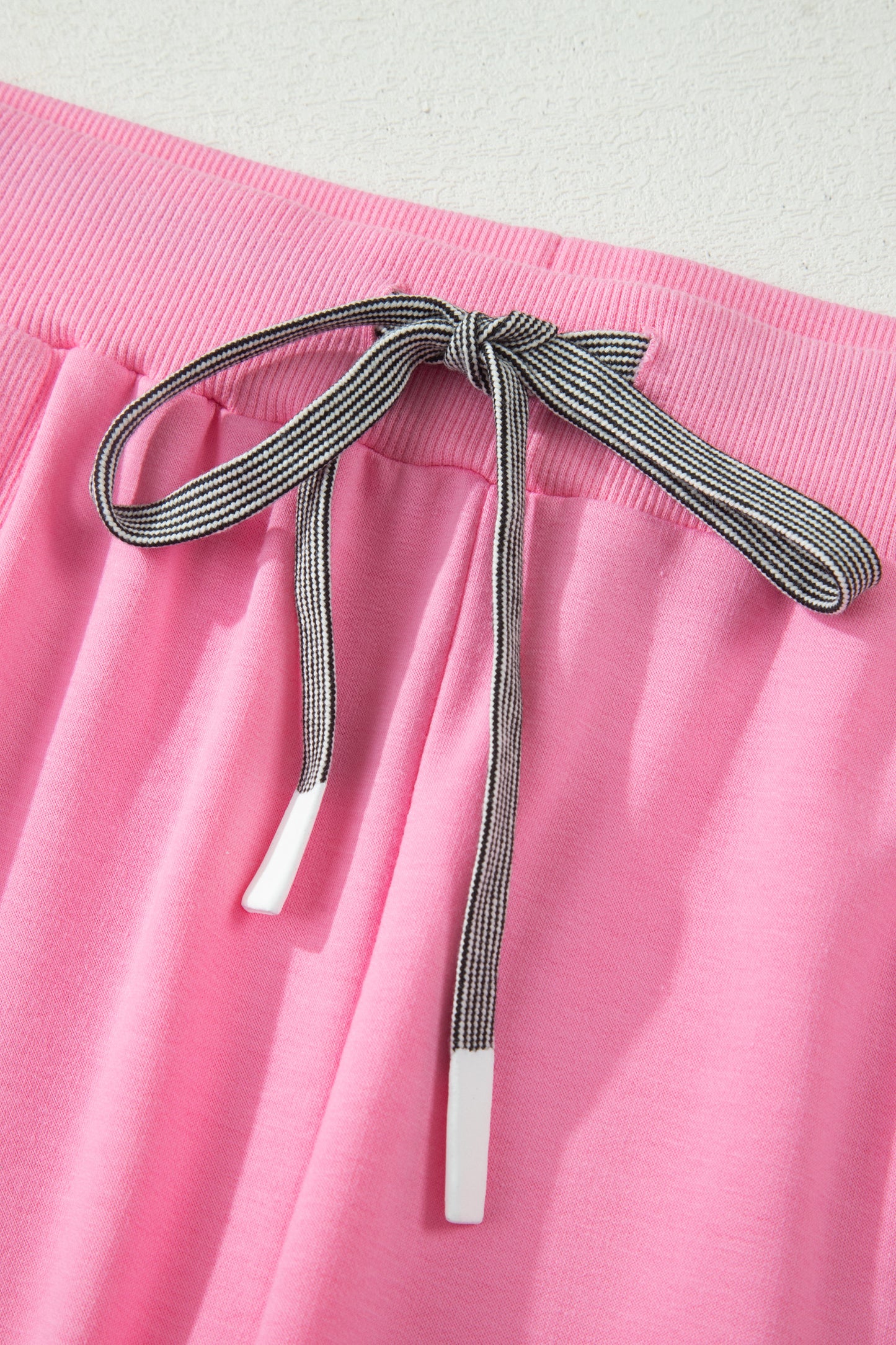 Bonbon Solid V-Neck Tee and Drawstring Plus Size Pants Set