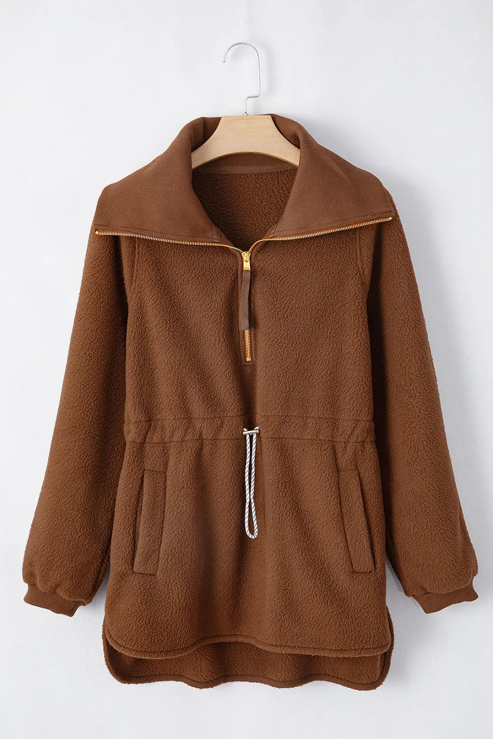 Brown Half Zip Fleece Pullover Sweatshirt - Chic Meadow Boutique 