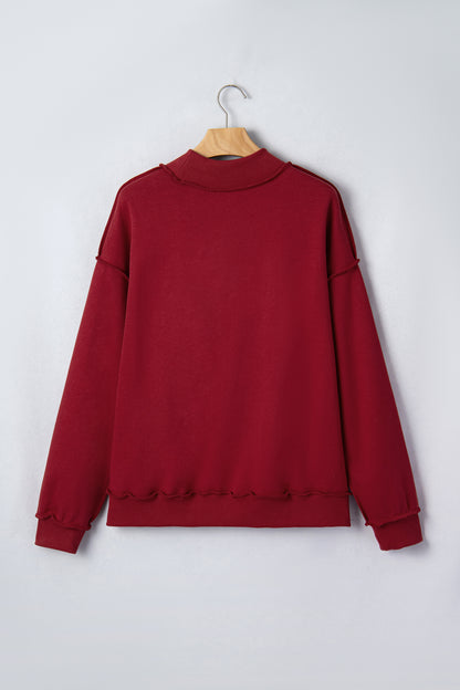 Red Dahlia Oversize Drop Shoulder Reversible Mock Neck Sweatshirt