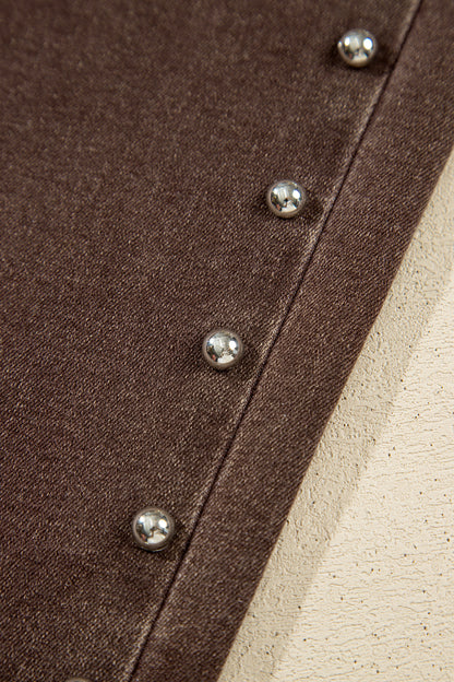 Coffee Studded Detail Straight Leg Casual Loose Jeans