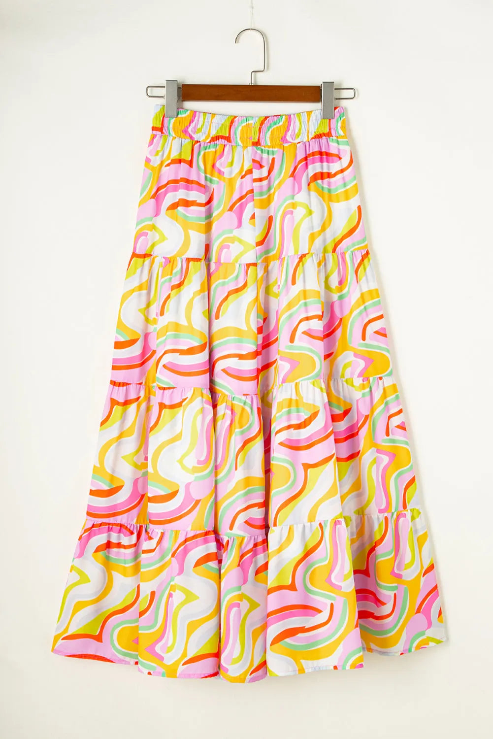 Pink Abstract Print Tiered Flowy Maxi Skirt - Chic Meadow Boutique 