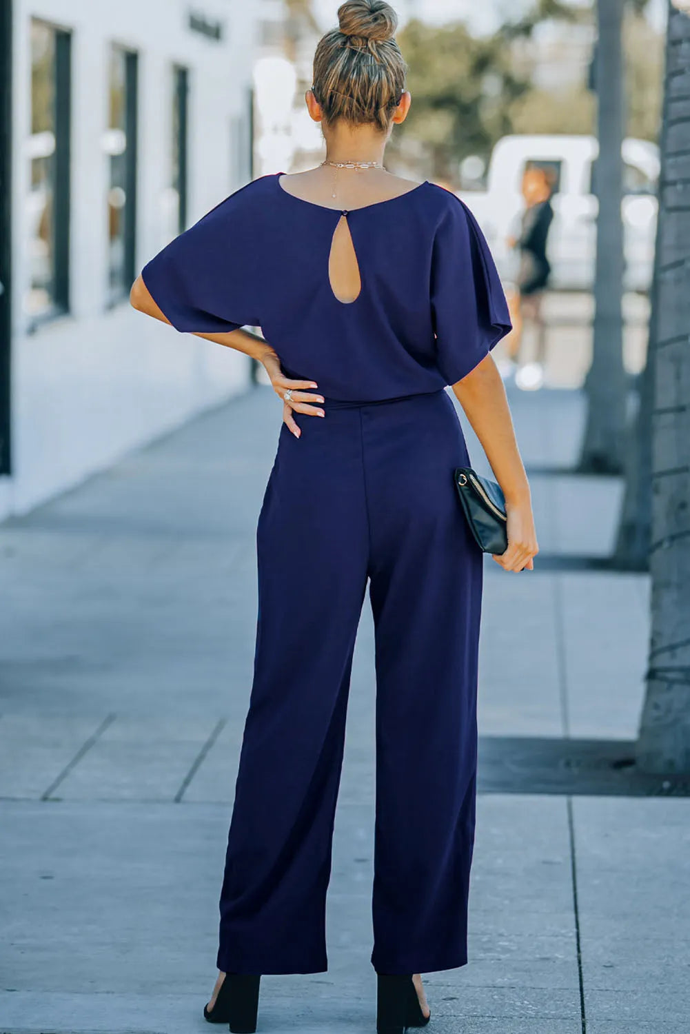 Blue Belted Wide Leg Jumpsuit - Chic Meadow Boutique 