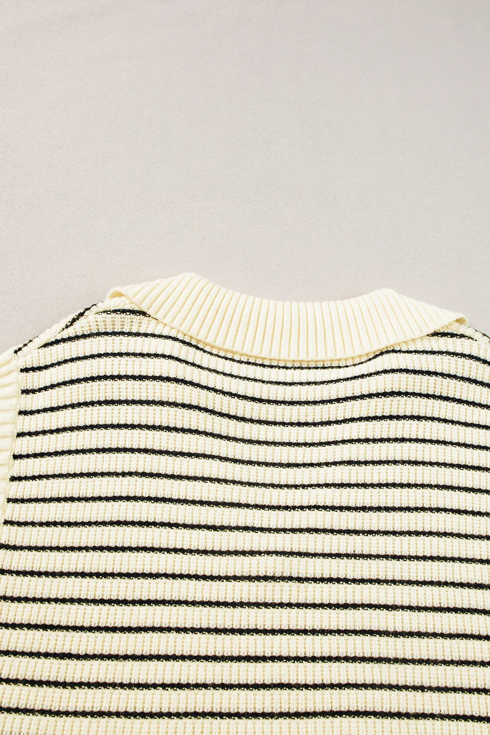 Beige Stripe Turn-down V Neck Sweater Tank Top - Chic Meadow Boutique 