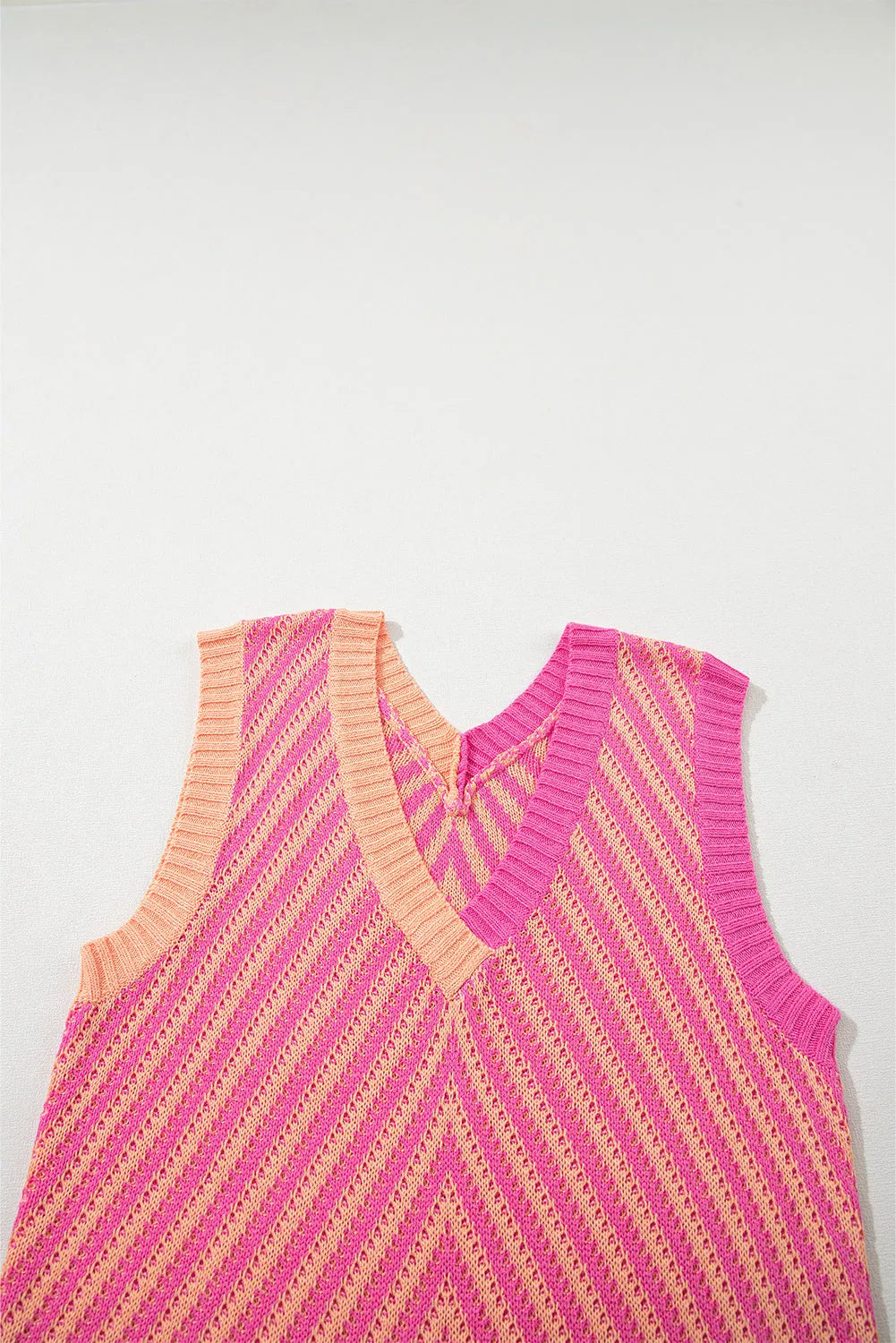 Strawberry Pink Contrast Chevron Knit V Neck Sweater Vest - Chic Meadow Boutique 