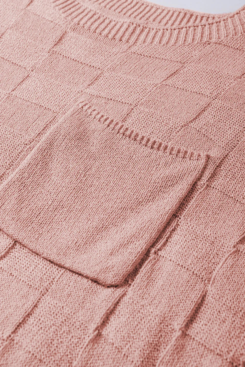 Dusty Pink Lattice Textured Knit Short Sleeve Sweater - Chic Meadow Boutique 