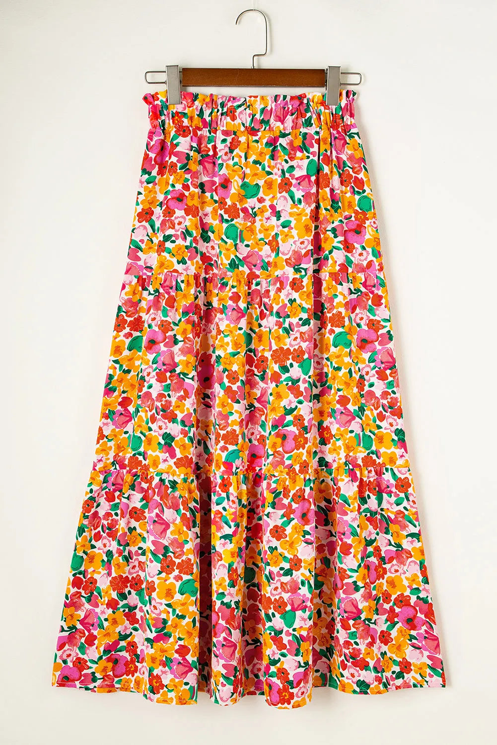 Yellow Boho Floral Print Tiered Long Skirt - Chic Meadow Boutique 