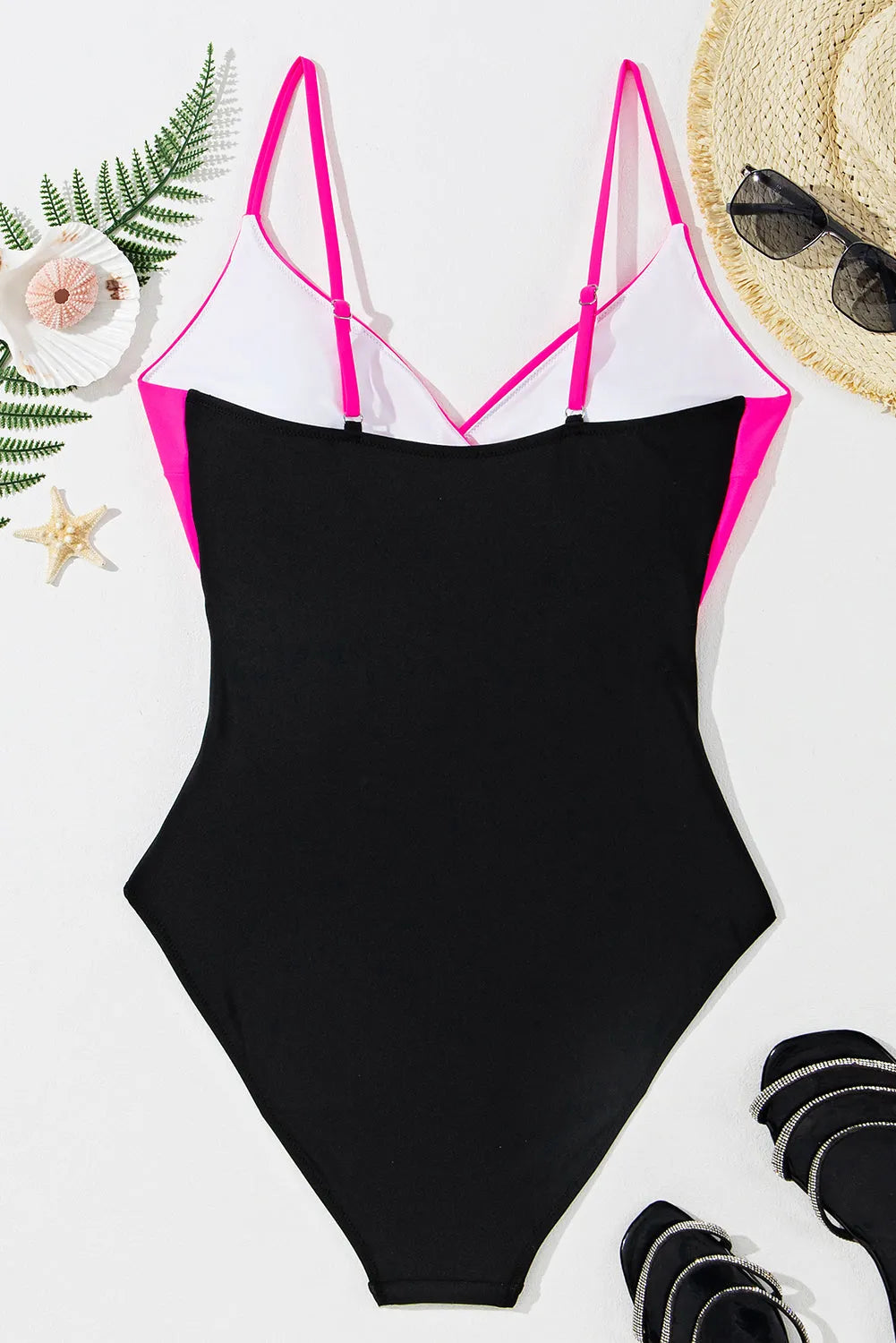 Rose Red Crossover Colorblock Cutout One Piece Swimsuit - Chic Meadow Boutique 