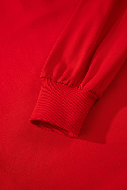 Fiery Red Contrast Striped Collar Patchwork Puff Sleeve Ruffle Hem Mini Dress