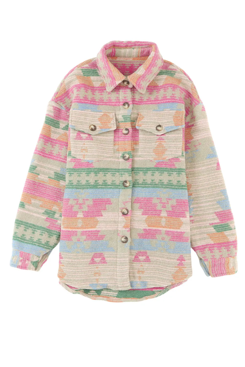 Multicolor Western Aztec Print Button Flap Pocket Shacket - Chic Meadow Boutique 