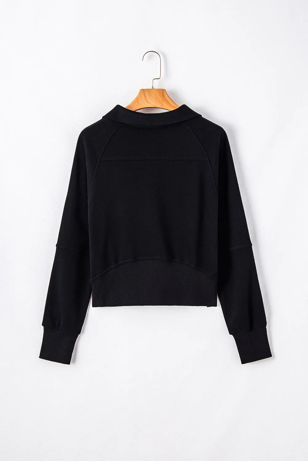 Black Quarter Zip Stand Neck Kangaroo Pocket Sweatshirt - Chic Meadow Boutique 