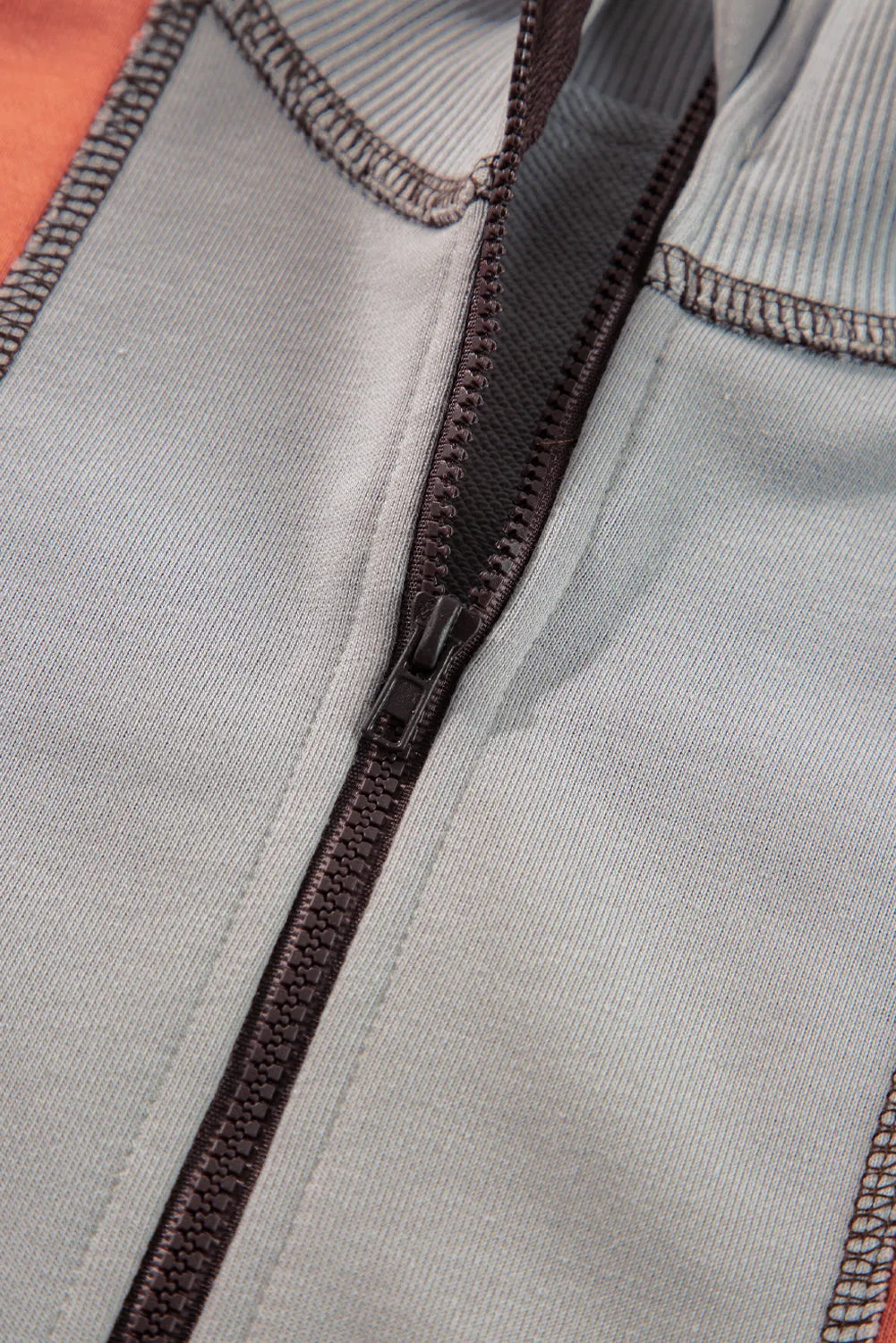 Light Grey Color Block Stitching Detail Half Zipper Sweatshirt - Chic Meadow Boutique 