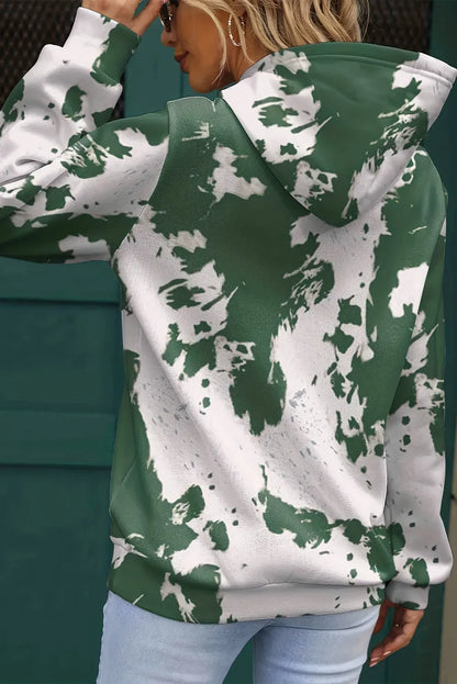 Green Tie Dye Print Kangaroo Pocket Loose Hoodie - Chic Meadow Boutique 