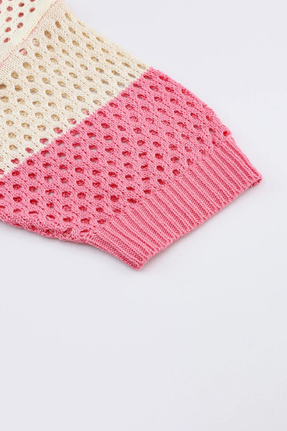 Tops/Sweaters & Cardigans Pink Ribbed Short Sleeve Ombre Eyelet Knitted Cardigan