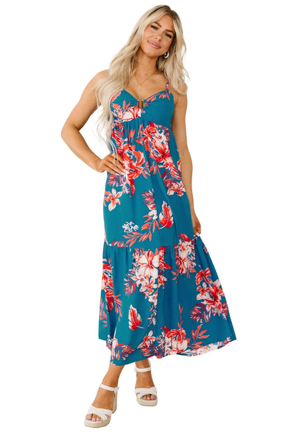 Sky Blue Strappy Open Back Floral Maxi Dress - Chic Meadow Boutique 