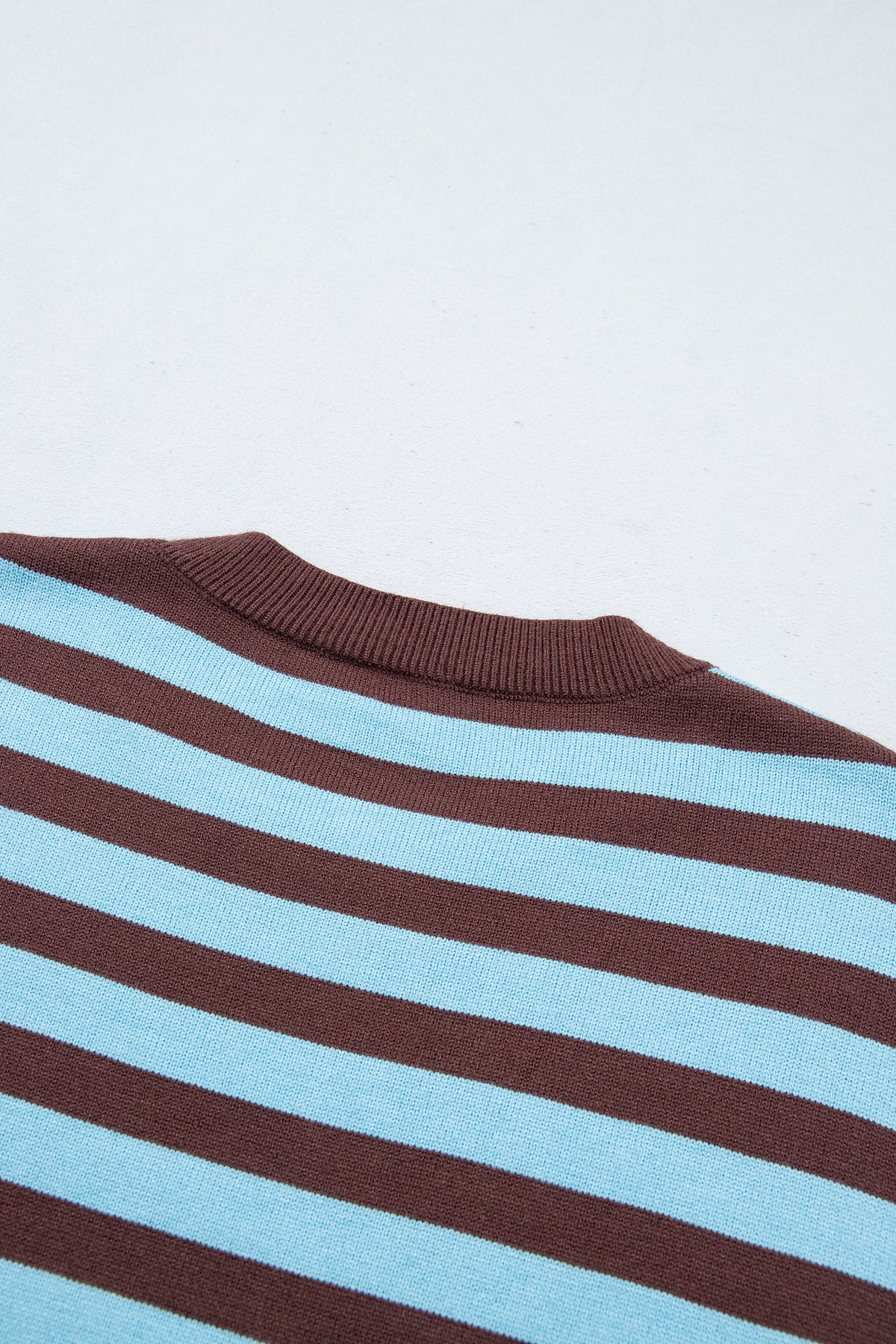 Brown Stripe Color Block Loose Crew Neck Cuffed Sweater