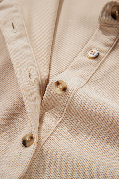 Oatmeal Corduroy Half Button Collared Long Sleeve Mini Dress