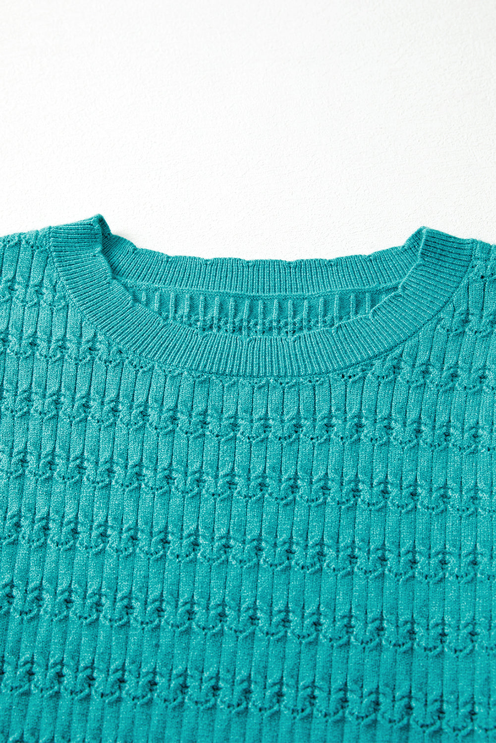 Sea Green Trendy Pattern Knit Ribbed Cuffs Crew Neck Sweater