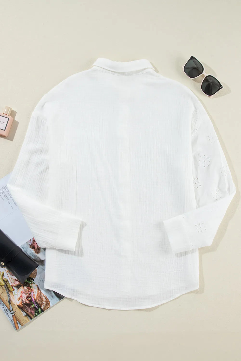 White Broidered Anglaise Crinkle Loose Shirt - Chic Meadow Boutique 