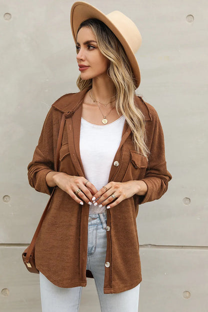 Brown Contrast Flap Pockets Relaxed Shacket - Chic Meadow Boutique 