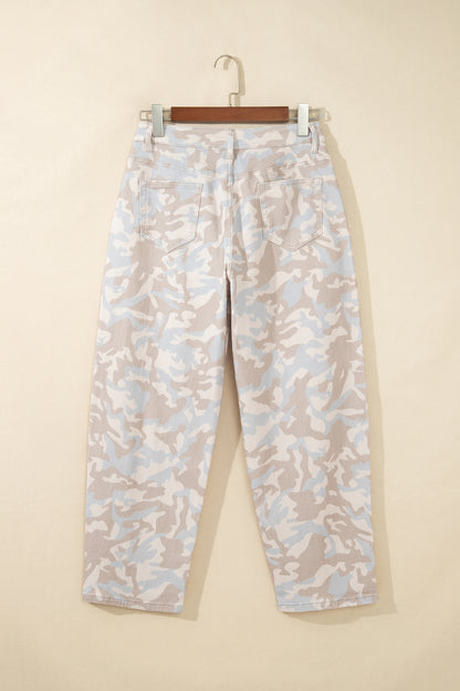 Khaki Camouflage Pattern Pocket Rivet Detail Ankle-Length Harem Fit Jeans