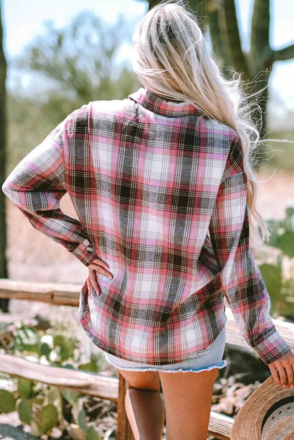 Pink Plaid Flap Pocket Button Up Shacket - Chic Meadow Boutique 