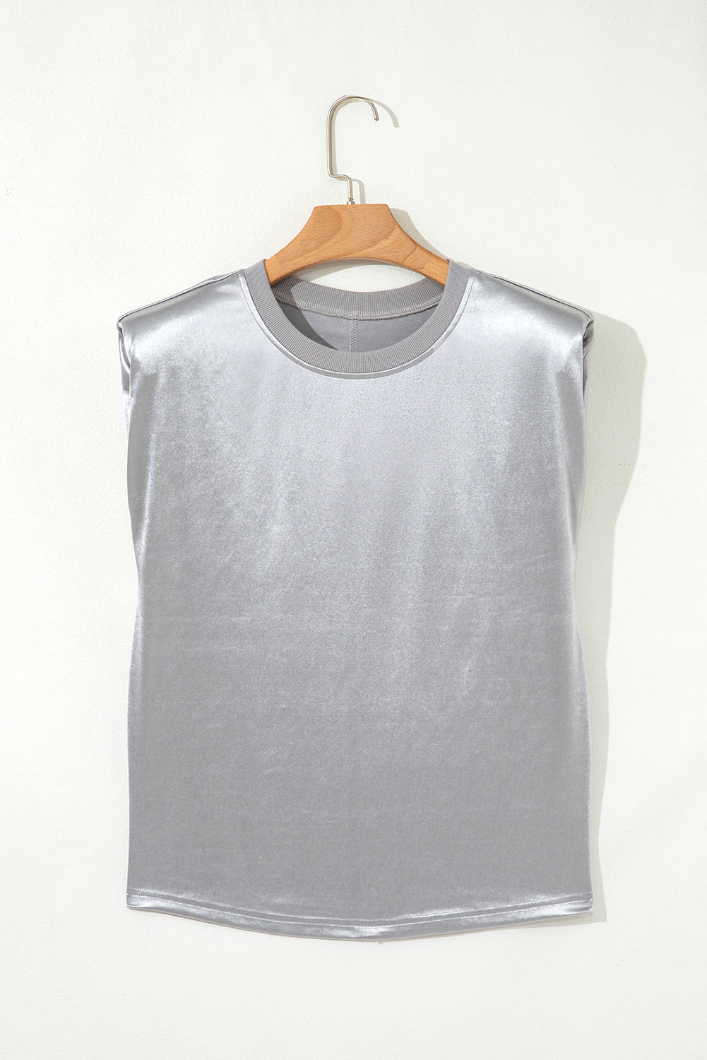 Silvery Metallic Luster Crew Neck Shift Tank Top