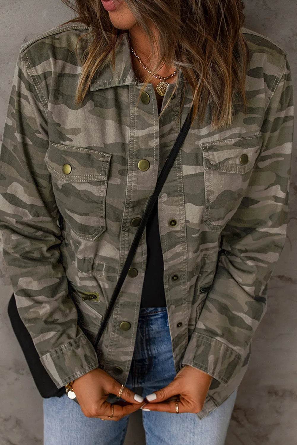 Green Camo Print Multi Pockets Button-up Jacket - Chic Meadow Boutique 