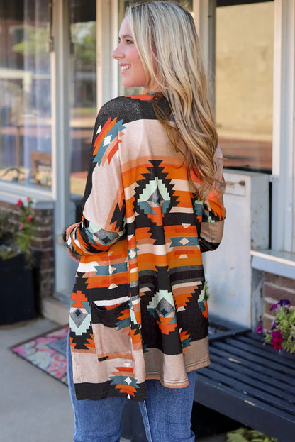 Orange Western Tribal Aztec Print Cardigan - Chic Meadow Boutique 