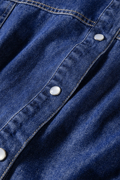 Ashleigh Blue Denim Shirt Collar Long Sleeve Flared Mini Dress