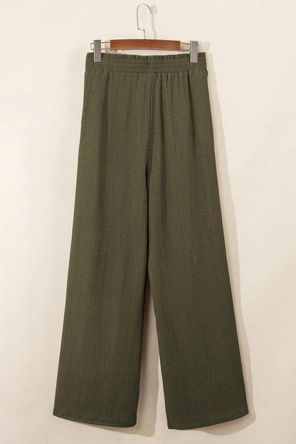 Plus Size/Plus Size Bottoms Jungle Green Plus Size Textured Shirred High Waist Casual Pants