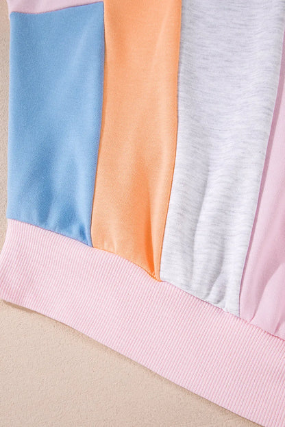 Light Pink Color Block Batwing Sleeve Loose Fit Sweatshirt - Chic Meadow Boutique 