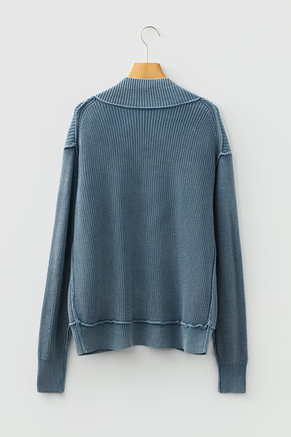 Evergreen Mineral Wash Exposed Seam Patchwork Knit Open Sweater Cardigan